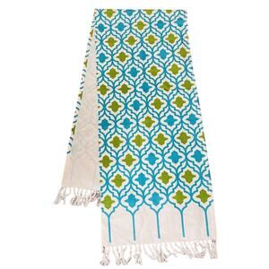 Cotton Tablecloth Runner Moroccan Style Made In India Blue Green Fringe Jabara
